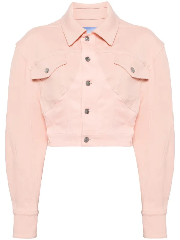Mugler Logo Patch Denim Jacket Pink FARFETCH IN