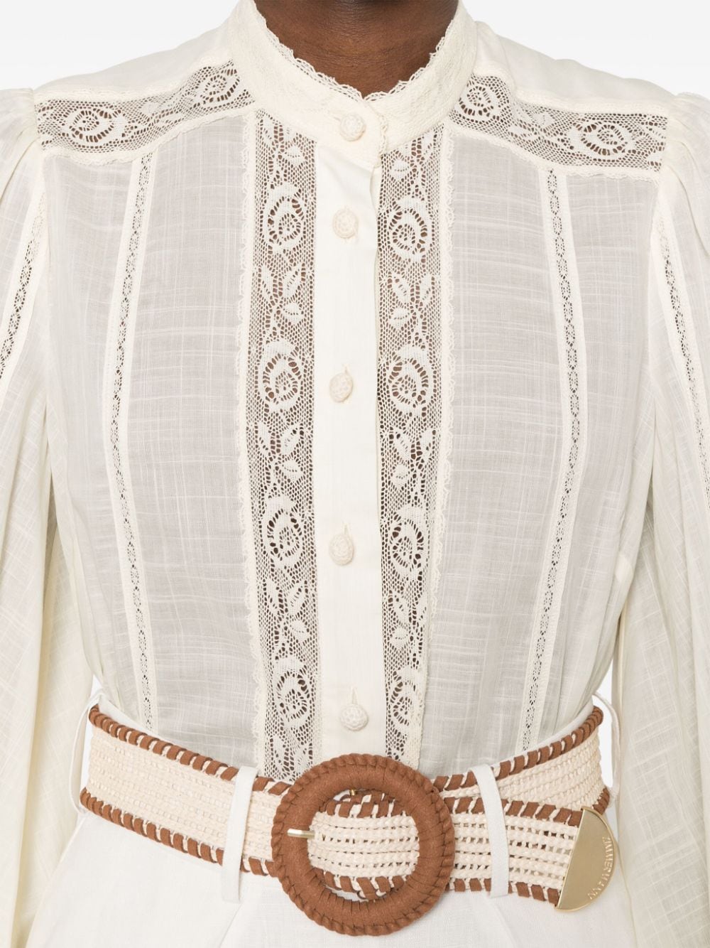 Shop Zimmermann Halliday Lace-trim Cotton Shirt In Neutrals