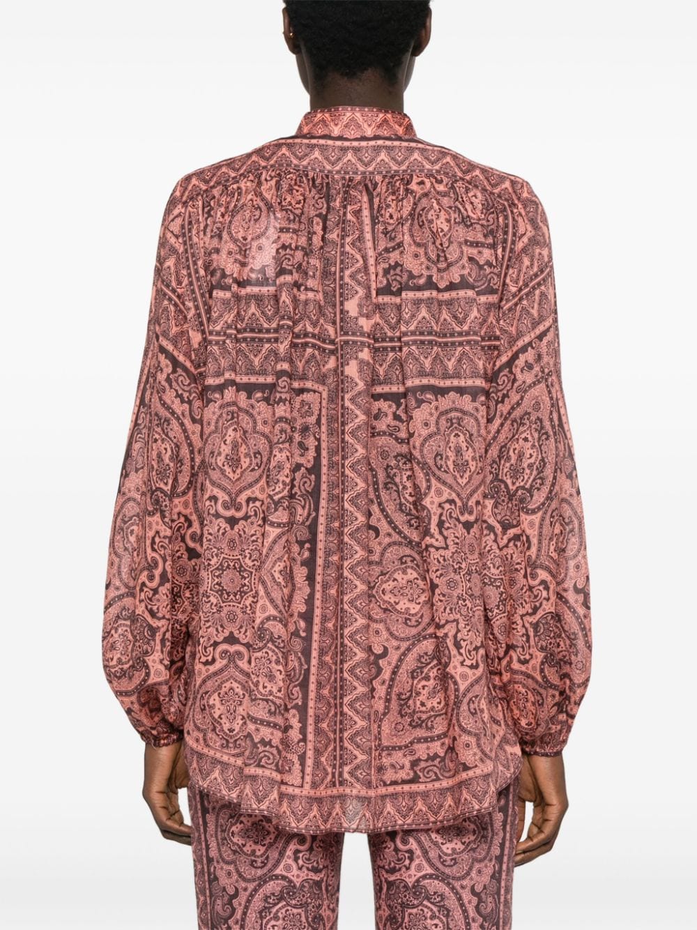 Shop Zimmermann Ottie Paisley-print Ramie Shirt In Pink