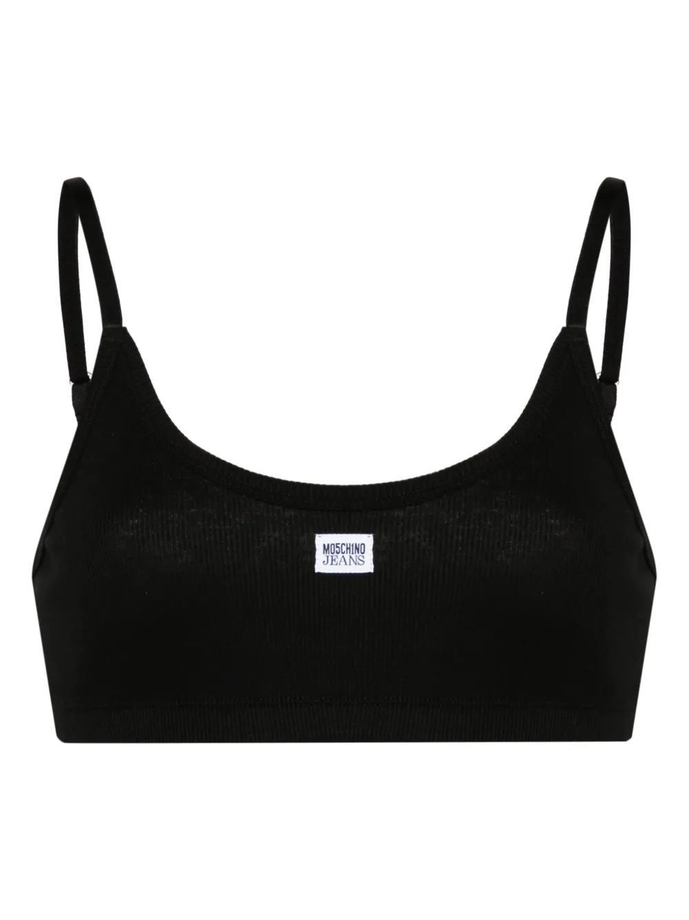 logo-patch fine-ribbed bralette