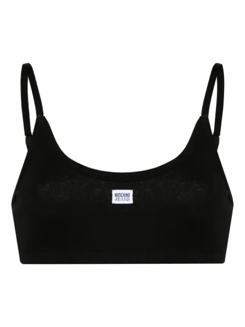 MOSCHINO JEANS bralette de canalé fino con parche del logo