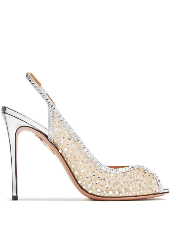 Aquazzura 105mm Crystal Lover Sandals in Neutrals