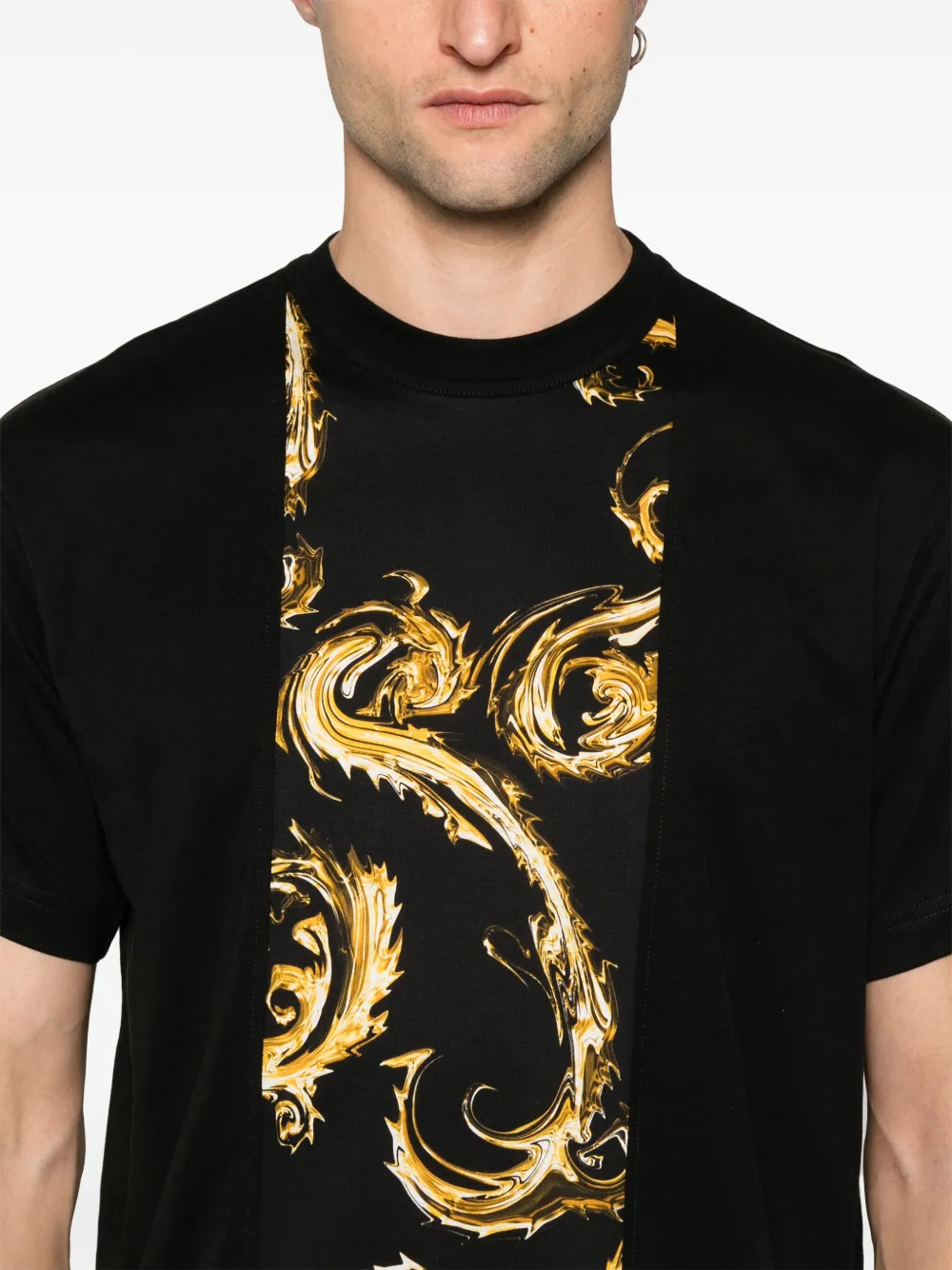 Shop Versace Jeans Couture Barocco-print Cotton T-shirt In Black