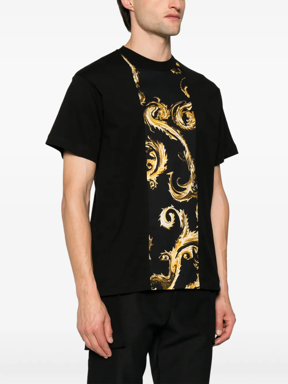 Shop Versace Jeans Couture Barocco-print Cotton T-shirt In Black