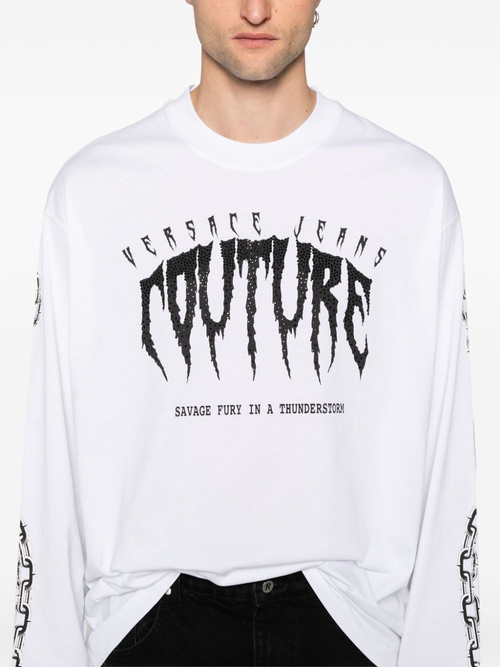 Shop Versace Jeans Couture Chain Couture Cotton T-shirt In White