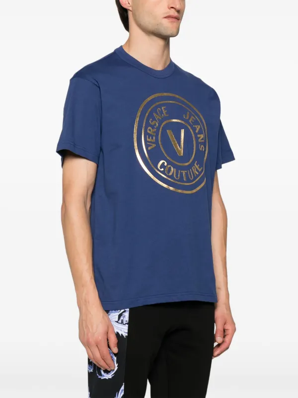 VERSACE JEANS COUTURE ネイビー Tシャツ XS Versace Jeans Couture logo-print Cotton T-shirt | Blue