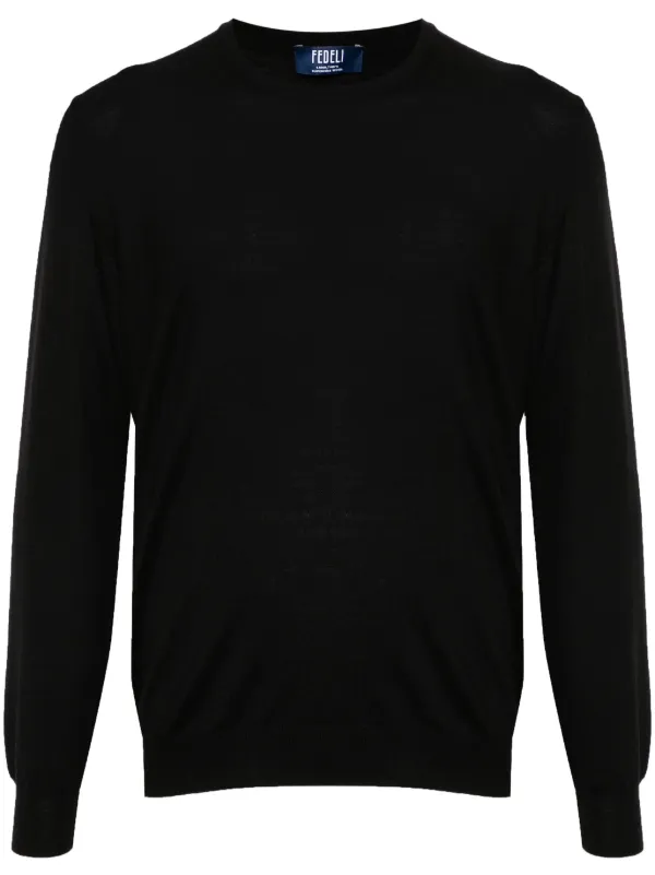 Fedeli Fine-knit Virgin-wool Jumper in Black