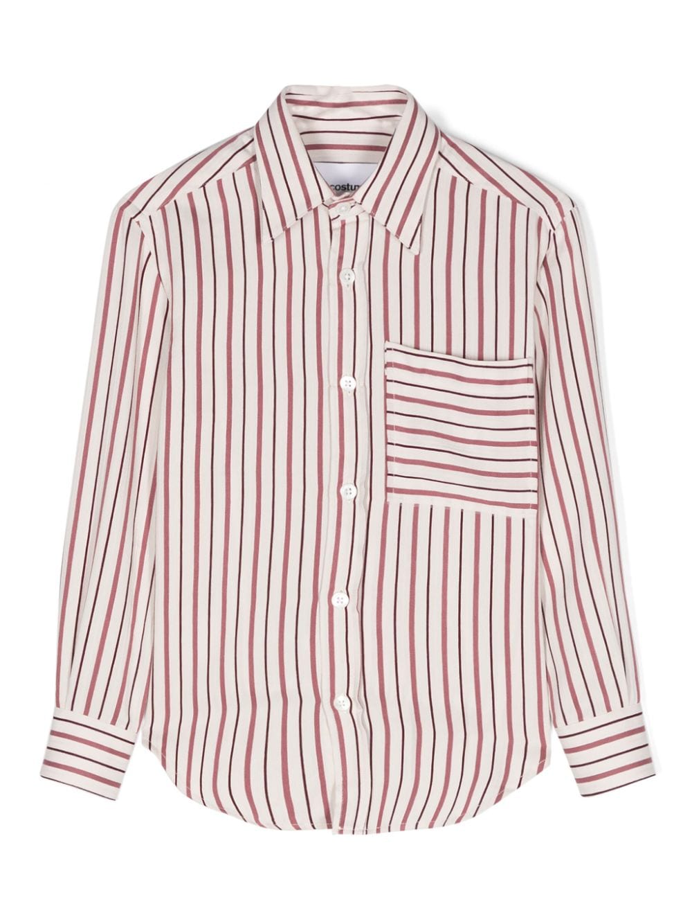 Costumein Kids' Classic-collar Striped Shirt In Brown
