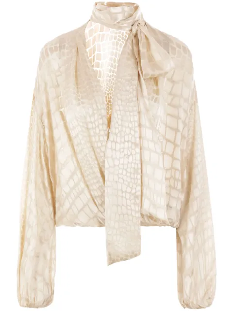 Blumarine crocodile-print plunging V-neck blouse