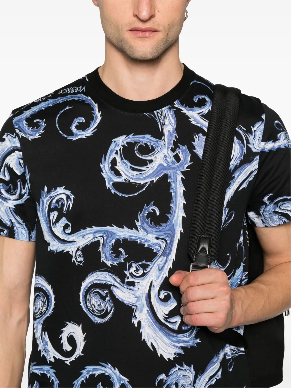 Shop Versace Jeans Couture Barocco-print Cotton T-shirt In Black
