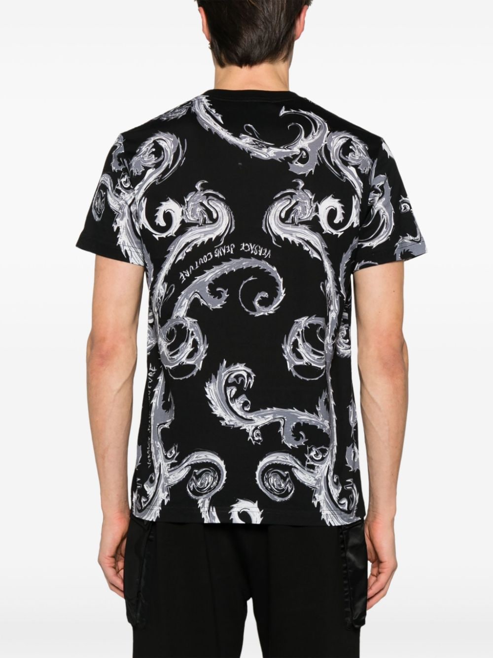 Shop Versace Jeans Couture Barocco-print Cotton T-shirt In Black