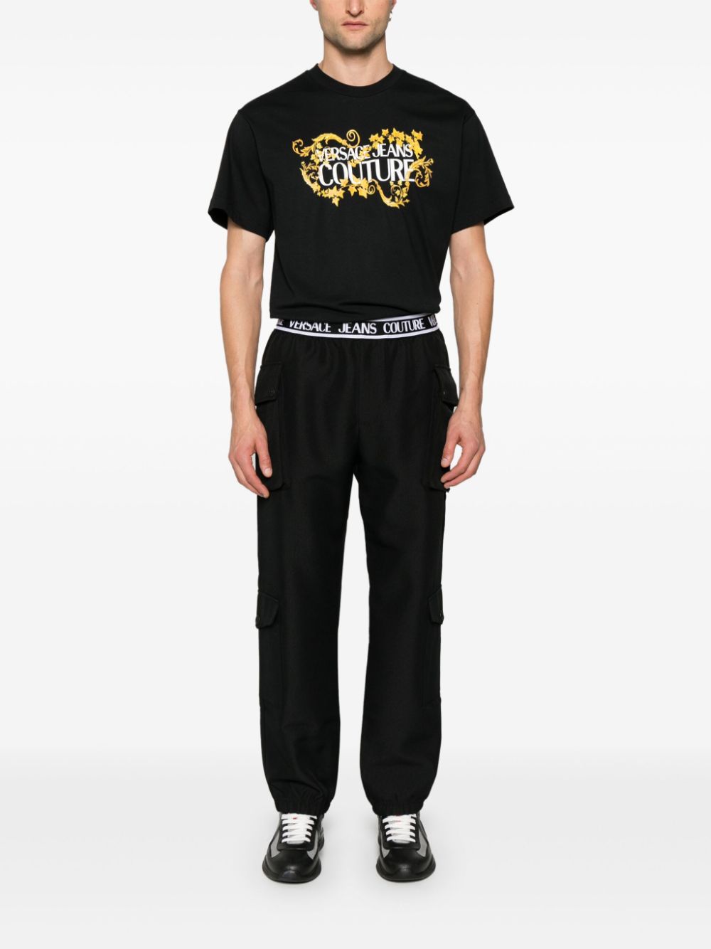 Versace Jeans Couture Katoenen cargo broek met logoband - Zwart