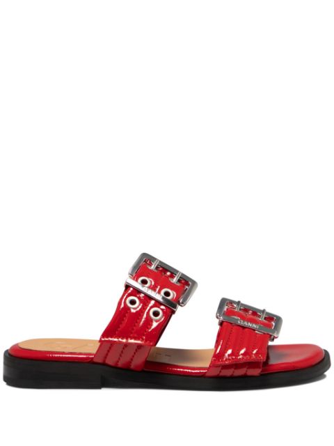 GANNI buckle-fastening patent-finish slides Women