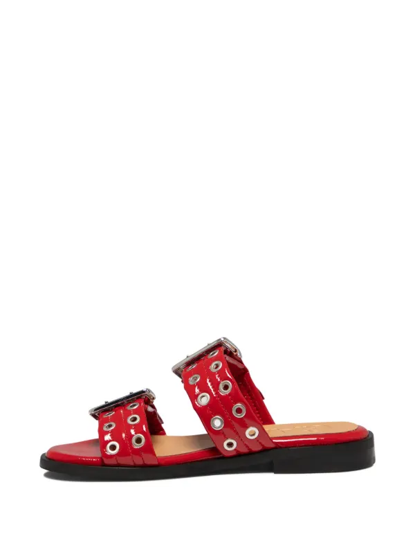 GANNI バックル サンダル | レッド | FARFETCH JP