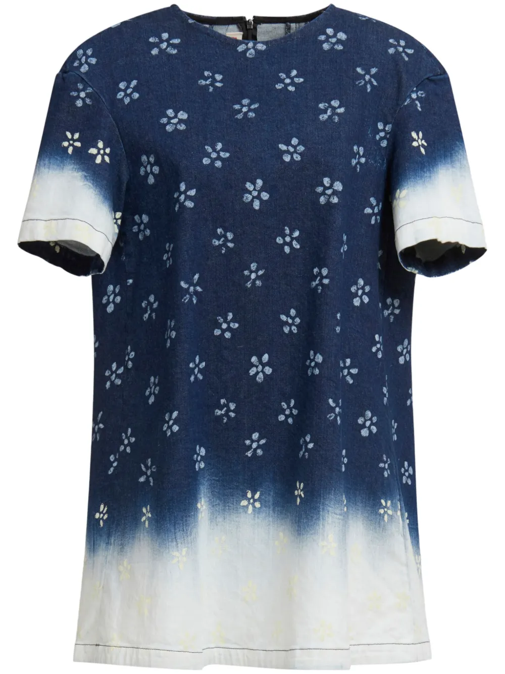 Marni Gebleekte denim jurk met bloemenprint Blauw
