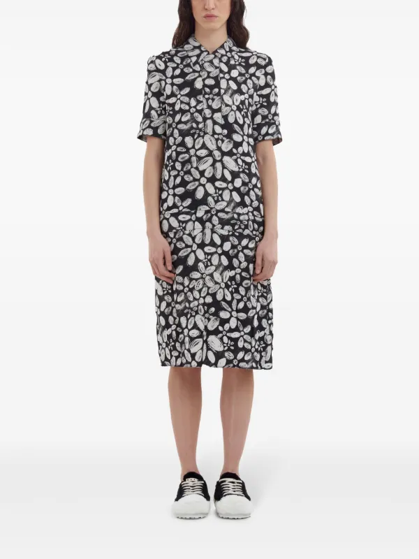 関税送料込【MARNI】花柄コットンシャツドレス Marni フローラル シャツドレス | ブラック | FARFETCH JP