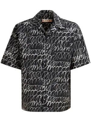 Marni scribble-print short-sleeve Cotton Shirt | Black | FARFETCH GE
