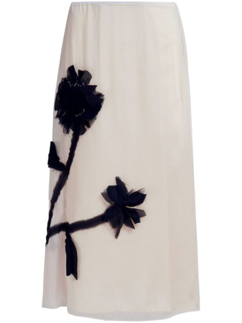 Marni floral-appliqué silk midi skirt