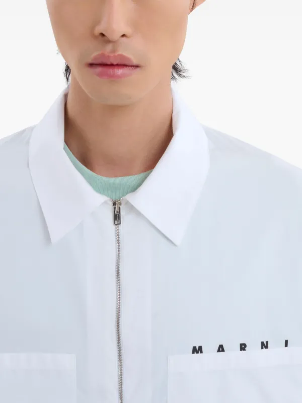 Marni logo-print zip-up Cotton Shirt | White | FARFETCH
