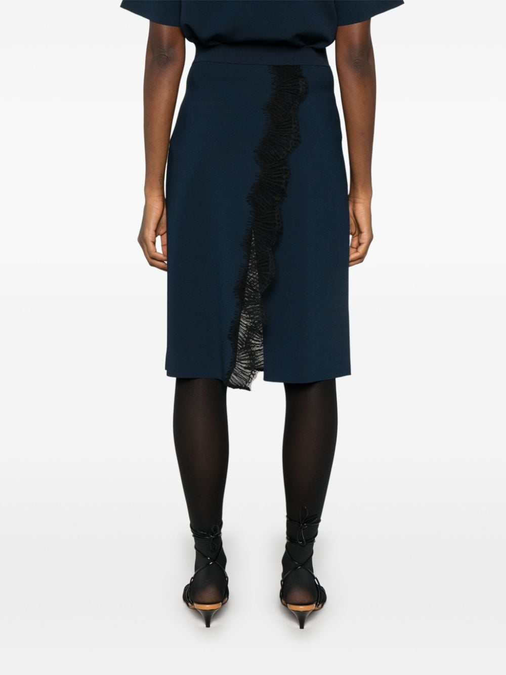 Shop Stella Mccartney Lace-insert Mid-rise Midi Skirt In Blue