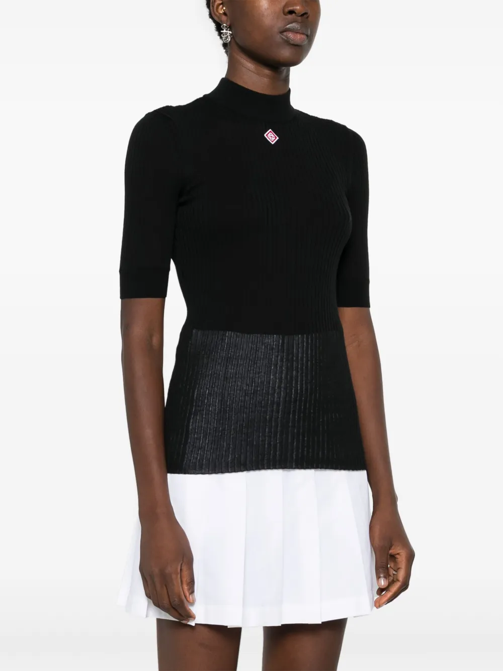 Casablanca Womens Black Brand-patch Ribbed Cotton-blend Top In Black