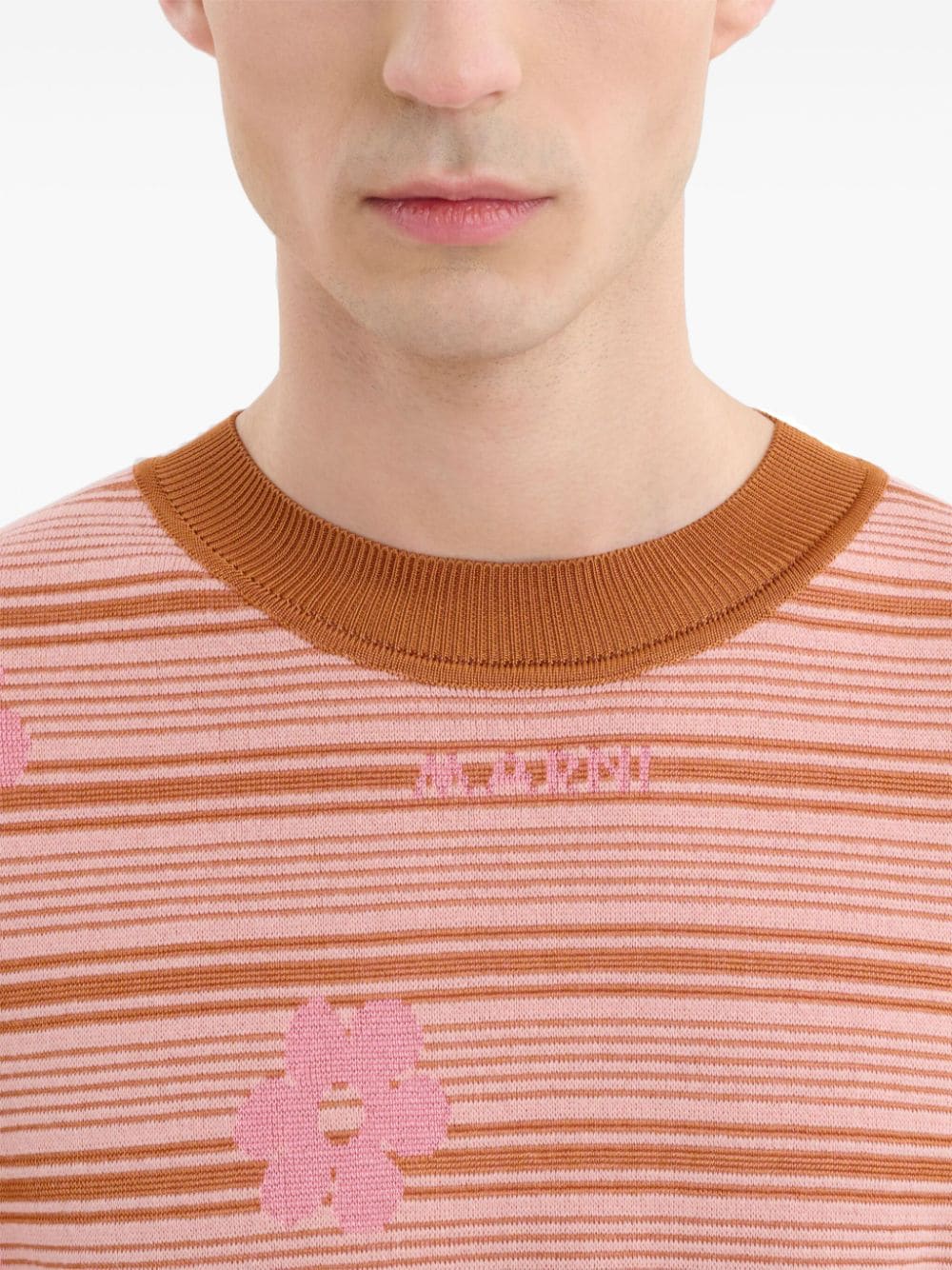 Shop Marni Intarsia-logo Knitted Cotton T-shirt In Orange