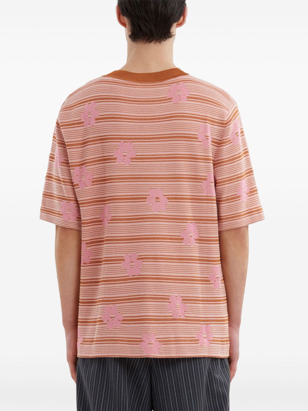 Shop Marni Intarsia-logo Knitted Cotton T-shirt In Orange