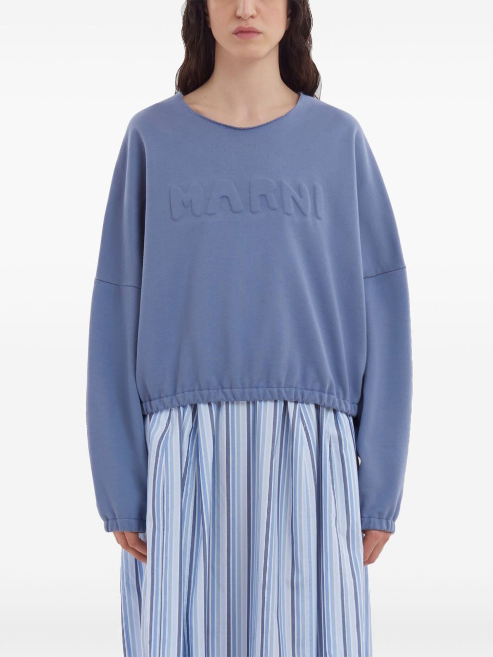 Shop Marni Logo-embossed Cotton Sweatshirt In Blue