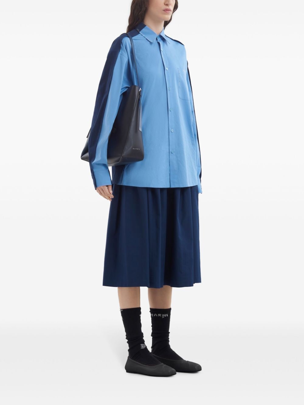 Shop Marni Panelled Cotton Shirt In Blue