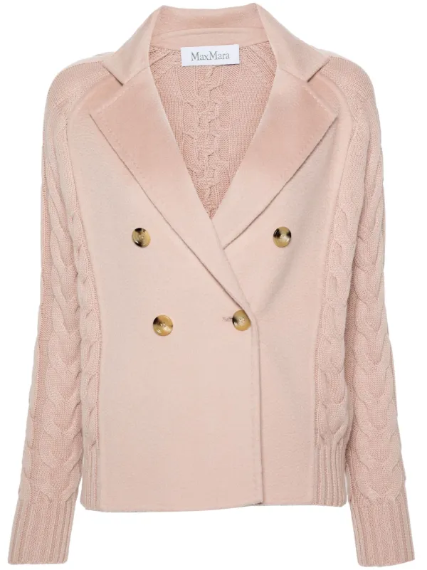 Max Mara Micio cable knit Cardigan Coat Pink FARFETCH NZ