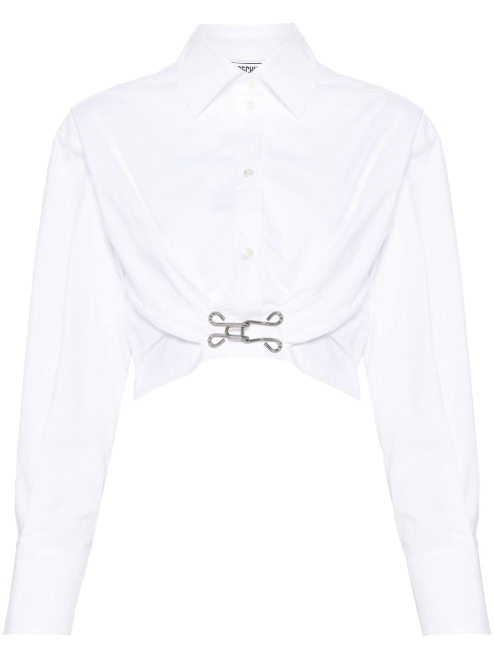 Shop Moschino Jeans Poplin Cropped Shirt In White