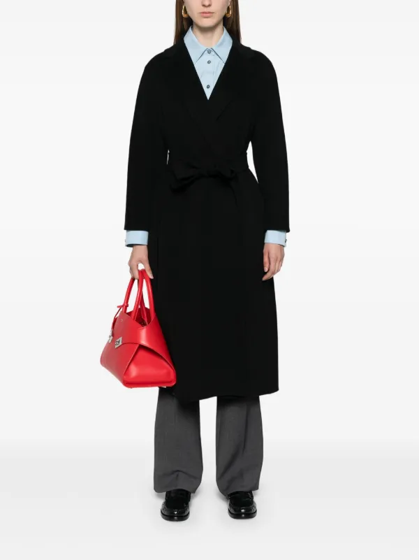 S Max Mara Belted Wool Coat | Black | FARFETCH