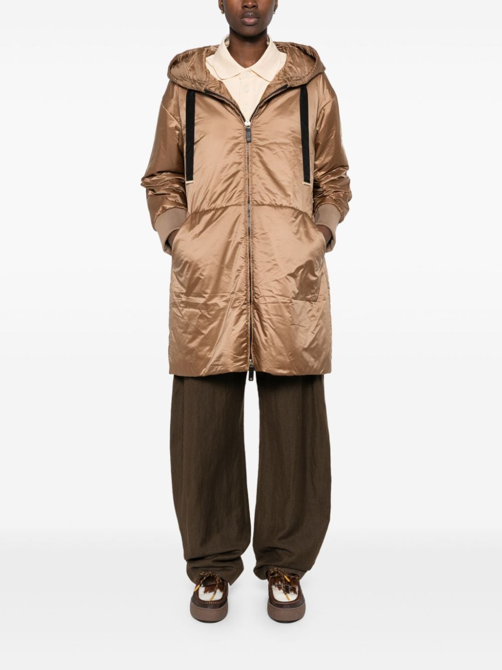 Shop Max Mara Greenf Padded Hooded Jacket In Brown