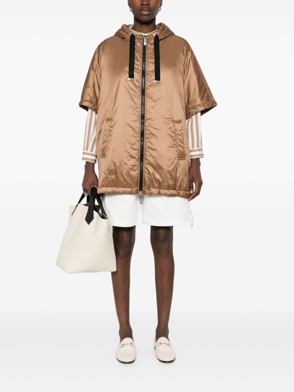 Shop Max Mara Hooded Zip-up Coat In Brown