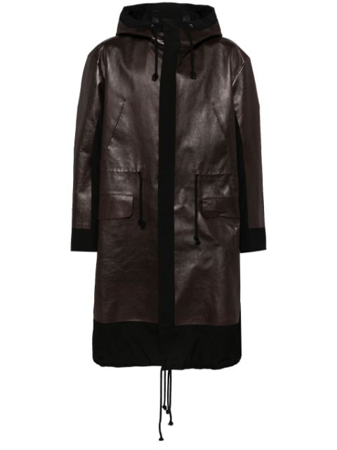 Undercover hooded leather rain coat