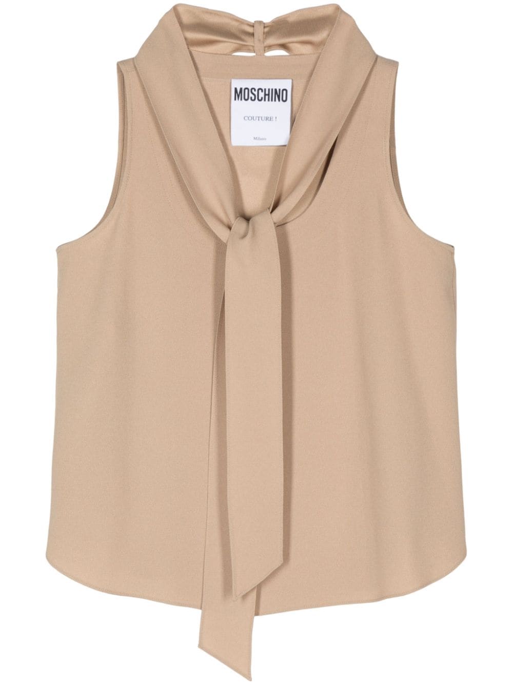 Moschino Crepe Gathered-neck Blouse In Neutrals