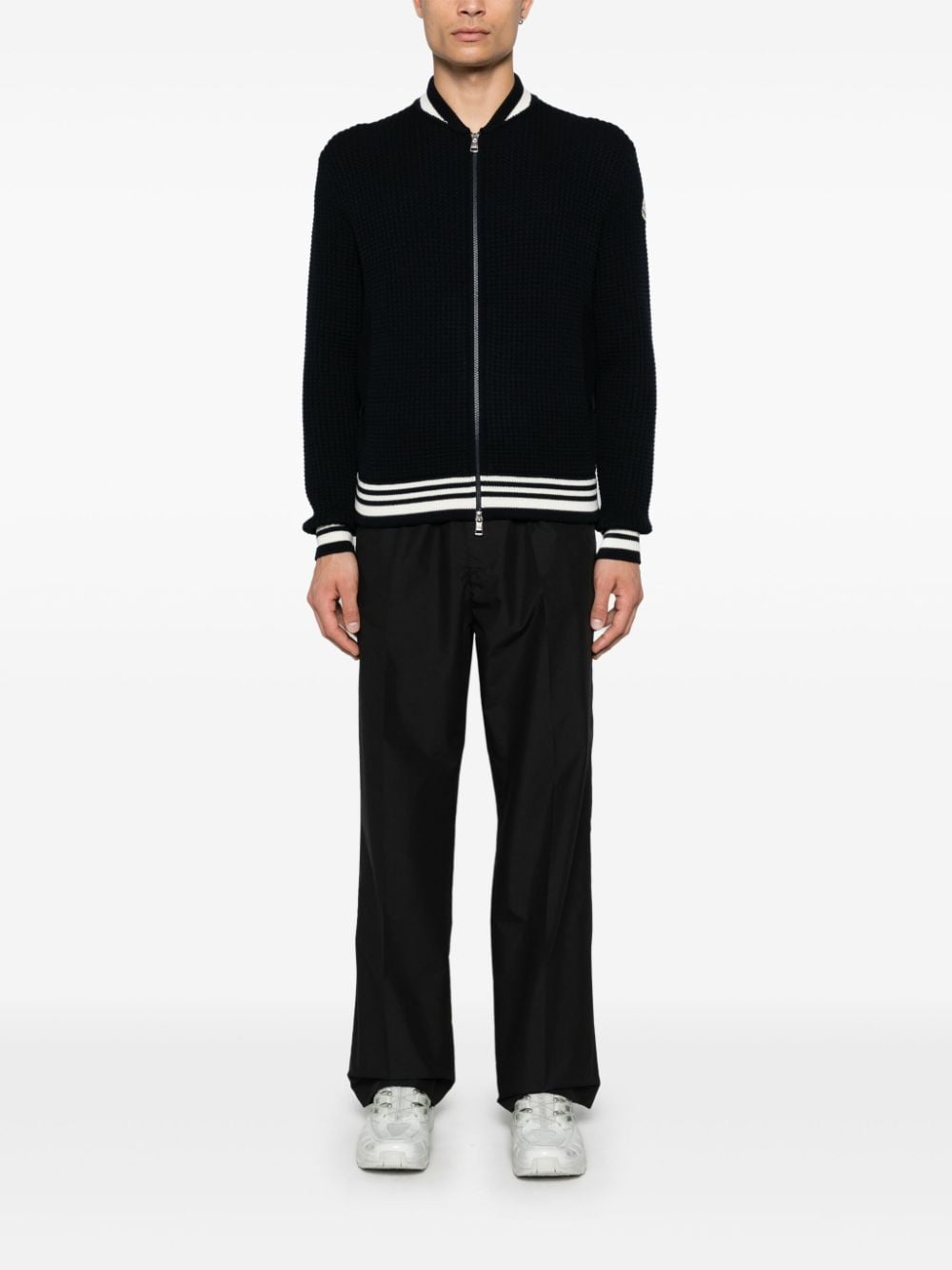 Shop Moncler Padded Wool Cardigan In Blue