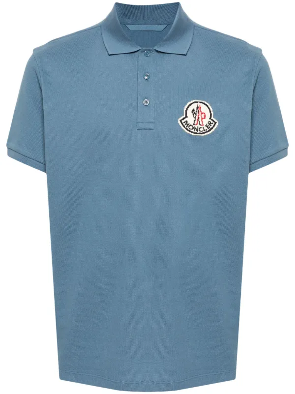 Moncler logo patch Cotton Polo Shirt Blue FARFETCH HK