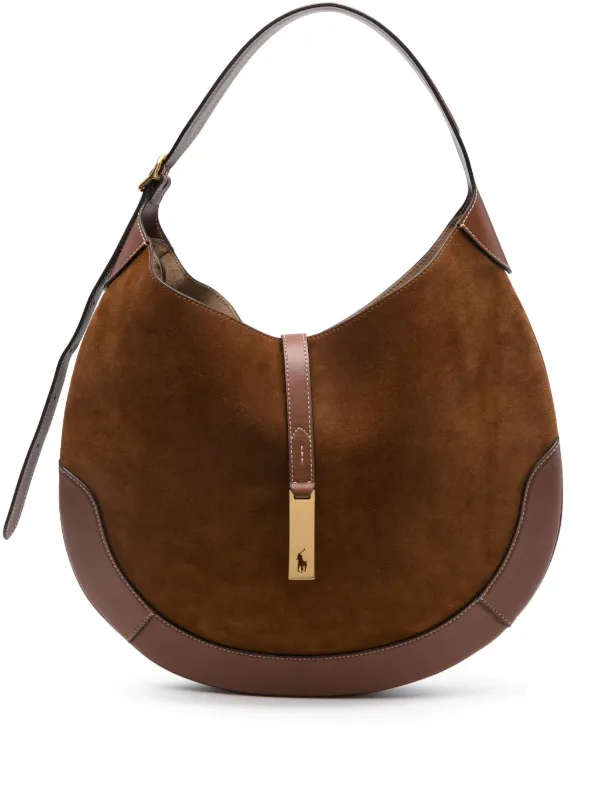 Polo Ralph Lauren Large Polo ID Suede Shoulder Bag in Brown