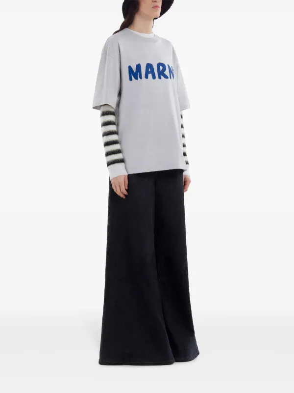 Tシャツ・カットソー MARNI Woman Shirt Grey CAMA0613QSTW839 00N60 Marni Logo Print Cotton t-shirt | Grey | FARFETCH