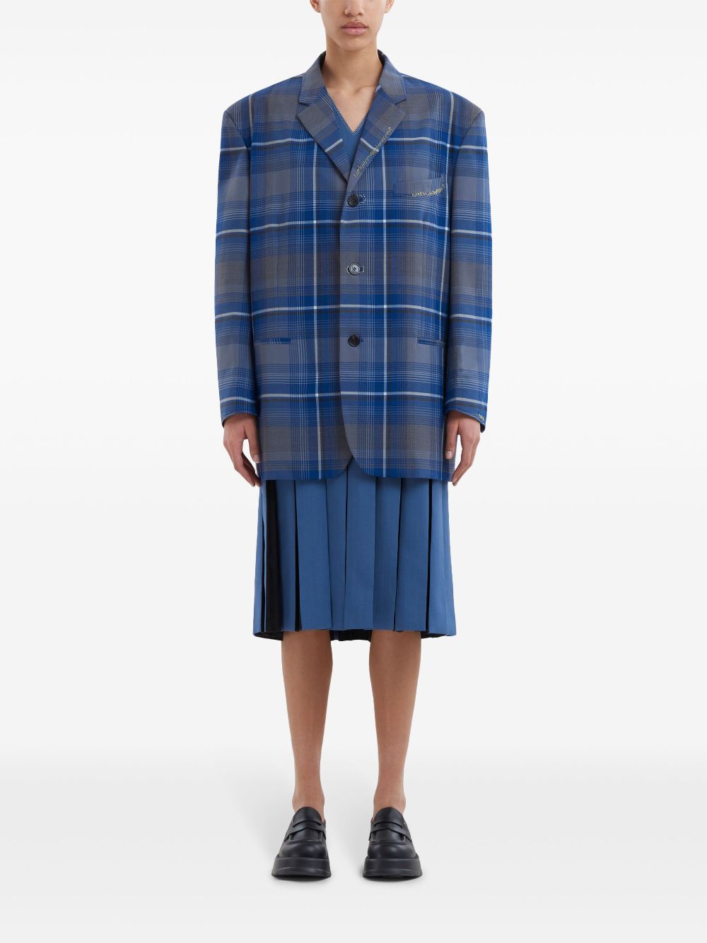 Affordable Marni logo-embroidered checked blazer Women