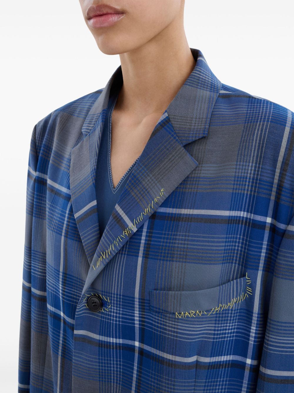 Cheap Marni logo-embroidered checked blazer Women