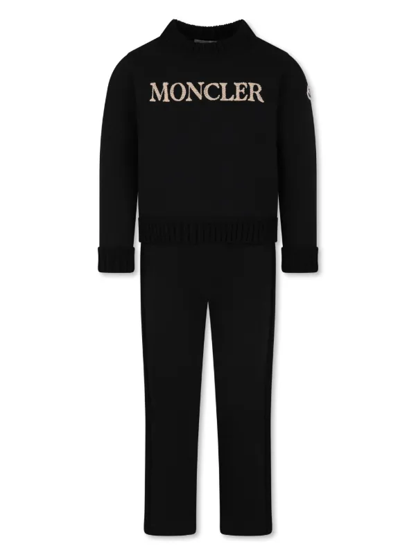 Moncler Enfant logo patch two piece tracksuit set kids Cotton 14 Black