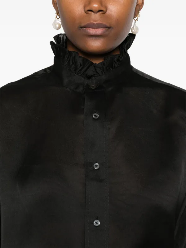 black high neck ruffle blouse