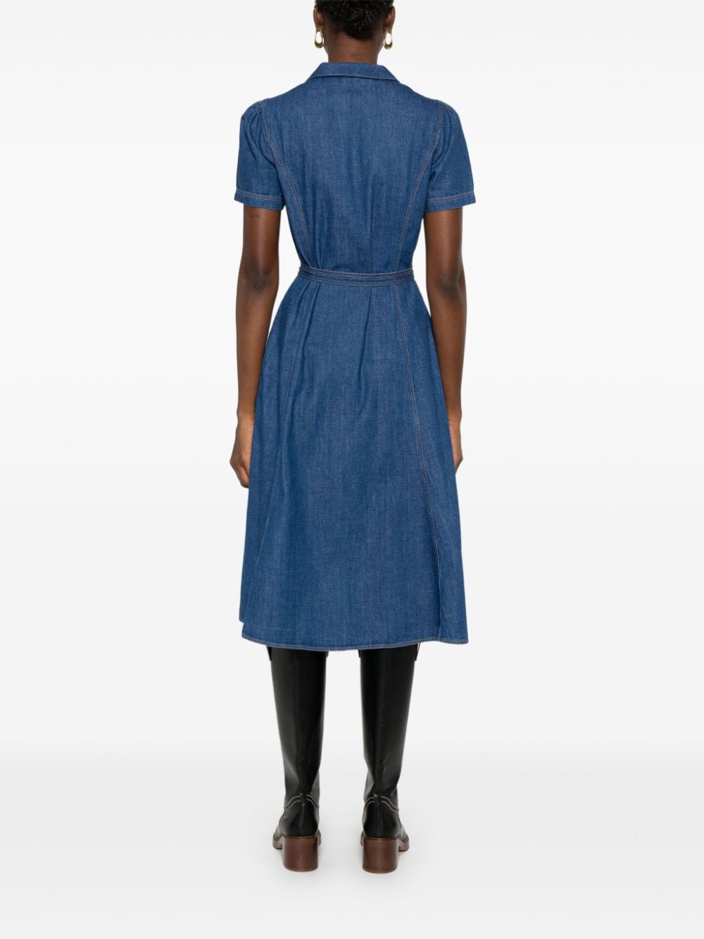 Shop Polo Ralph Lauren Buttoned Denim Midi Dress In Blau