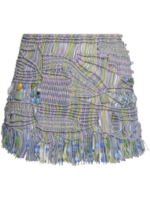 fringed macramé miniskirt