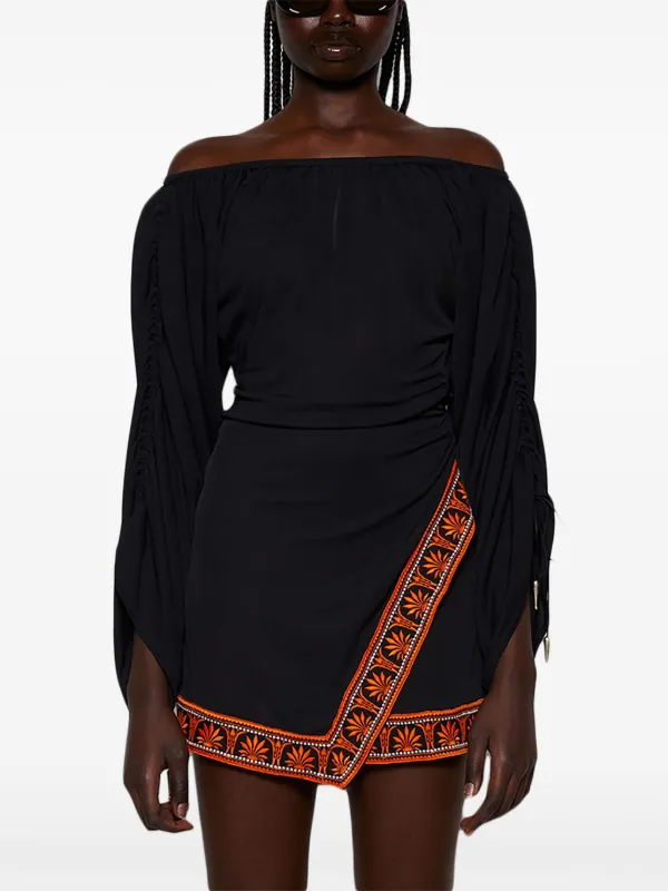 embroidered austin mini dress Austin Mini Embroidered Dress Free People Black Mini Dress Rabanne Contrast  Trimming Off-the-shoulder Minidress