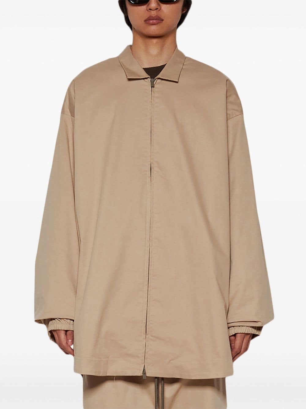 Shop Essentials Logo-patch Zip-up Shirt Jacket In Neutrals