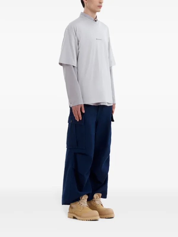【関税込み】Marni グレー アーガイル ロゴ Tシャツ Marni logo-print Cotton T-shirt | Grey | FARFETCH
