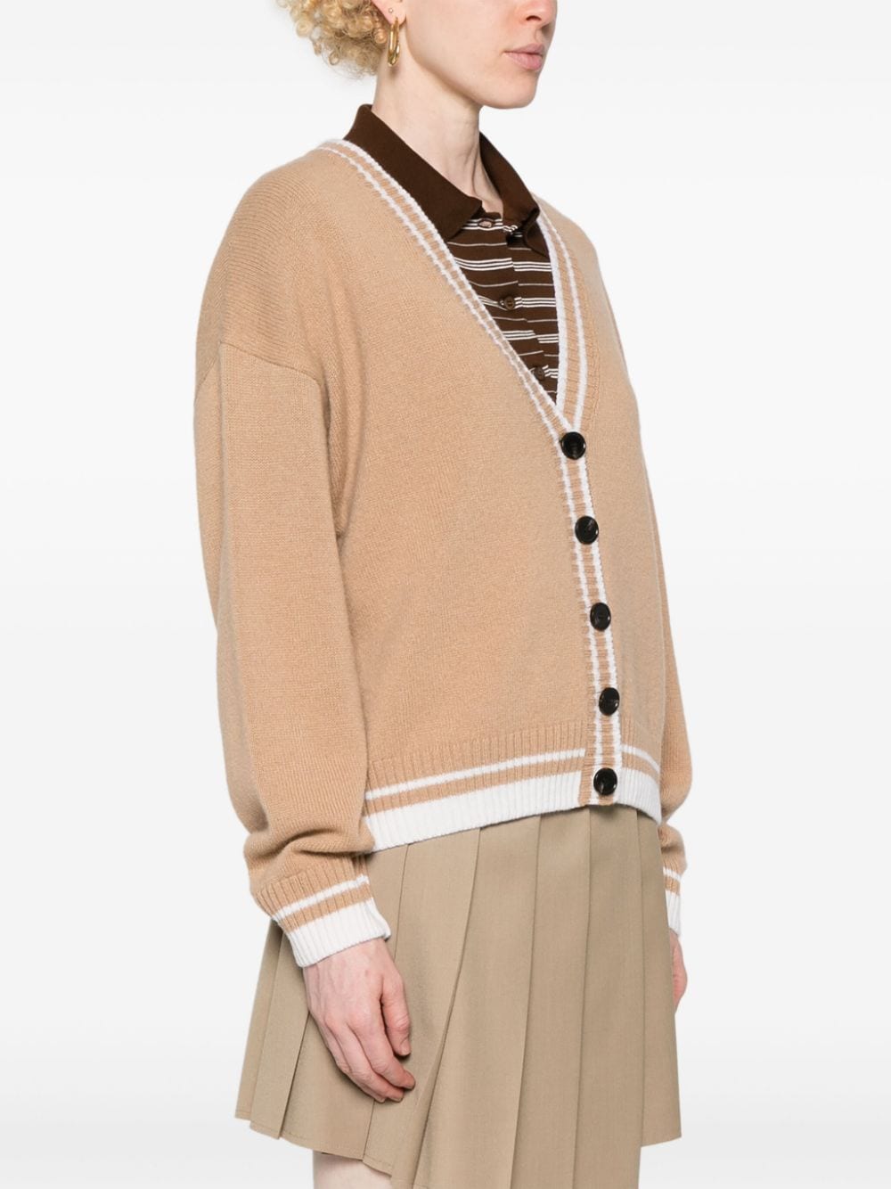 Shop Msgm Embroidered-logo Knitted Cardigan In Neutrals